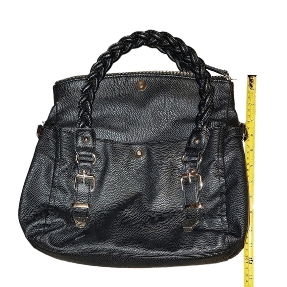 Apt.9 black leather purse Braided handle buckles on front Zipper/top 12 " deep - Picture 3 of 7